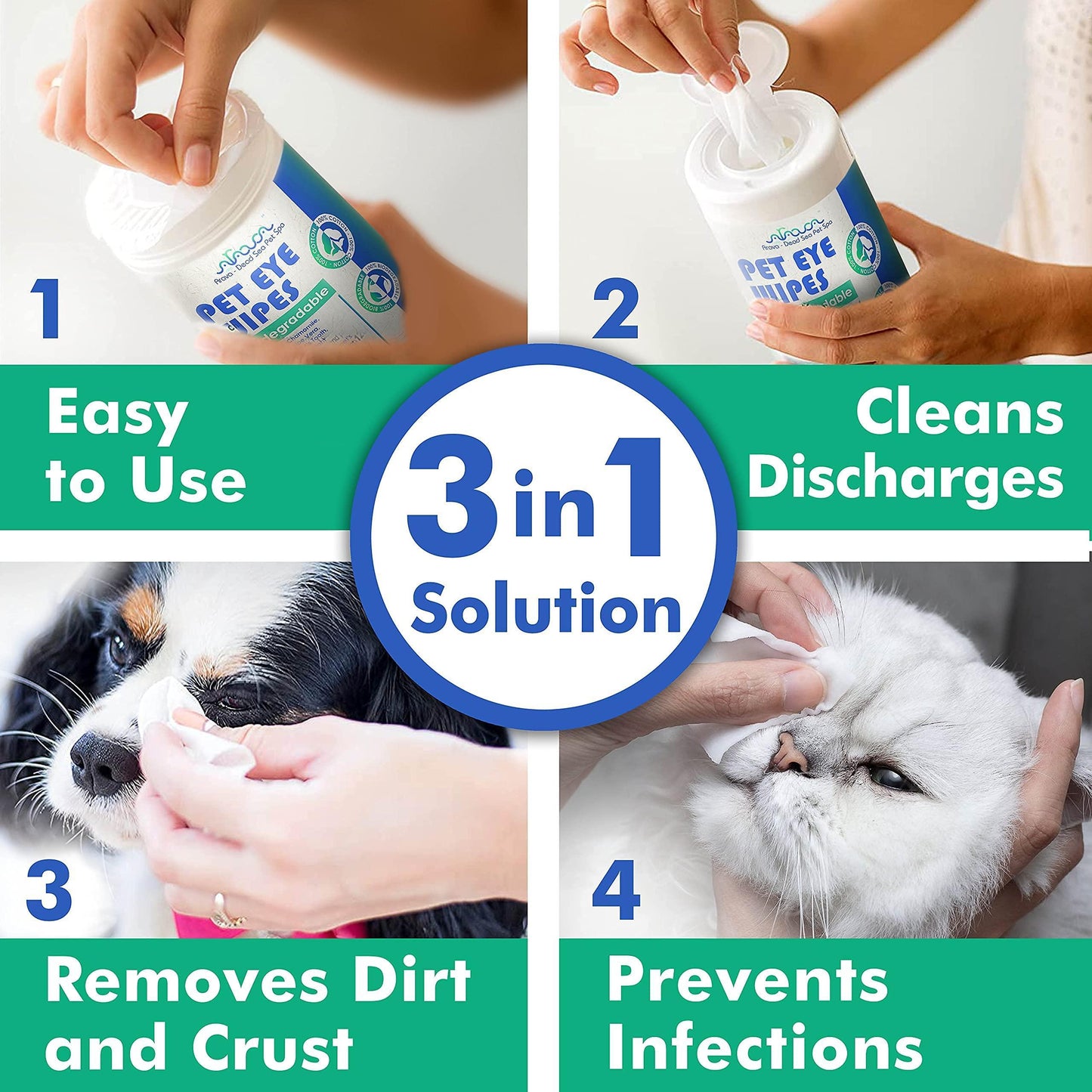 Arava Pet Eye Wipes for Dogs Cats Puppies & Kittens 100 Count
