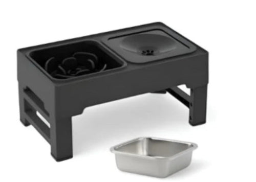 Dog Double Bowls Stainless Stand Adjustable Height Pets Feeding Dish