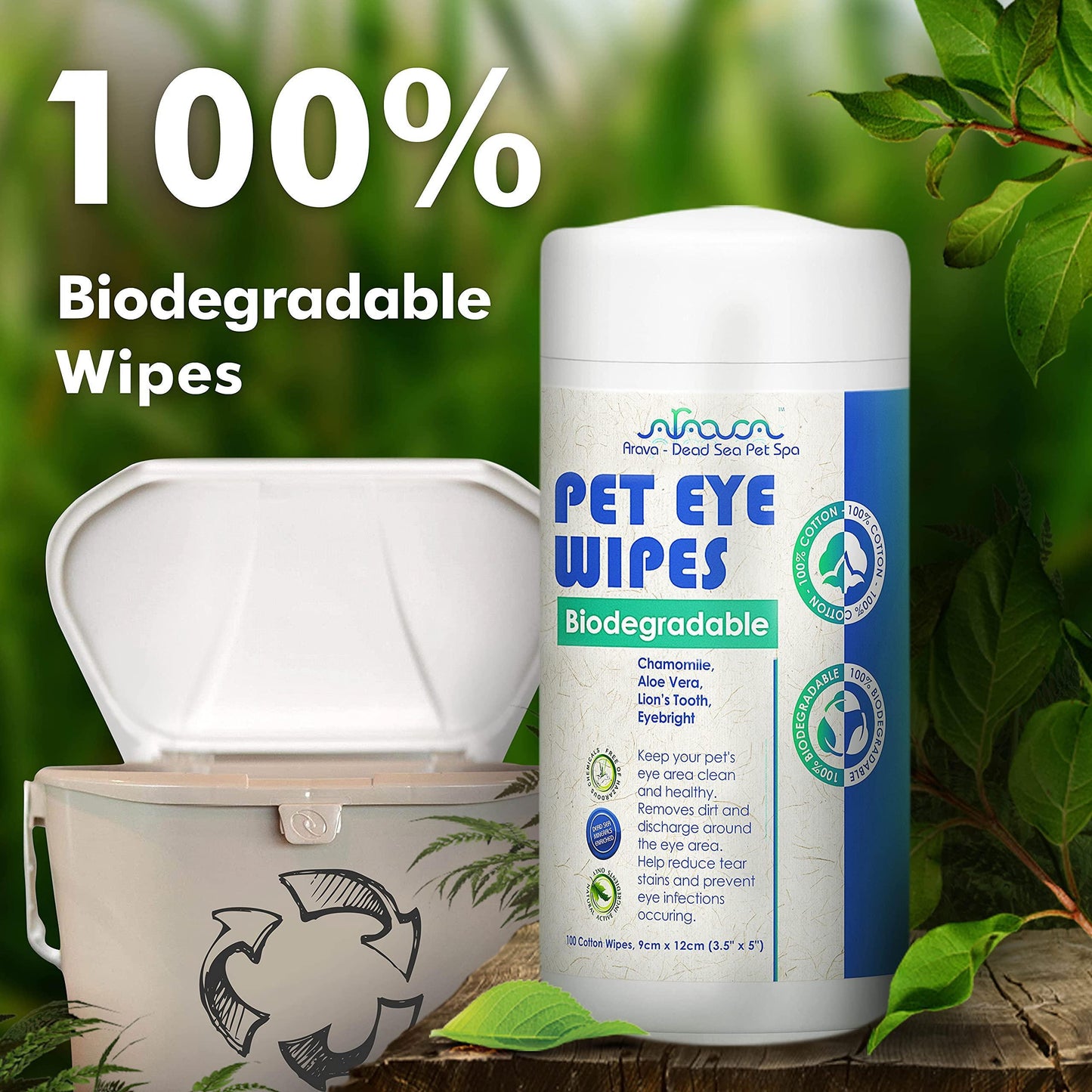 Arava Pet Eye Wipes for Dogs Cats Puppies & Kittens 100 Count