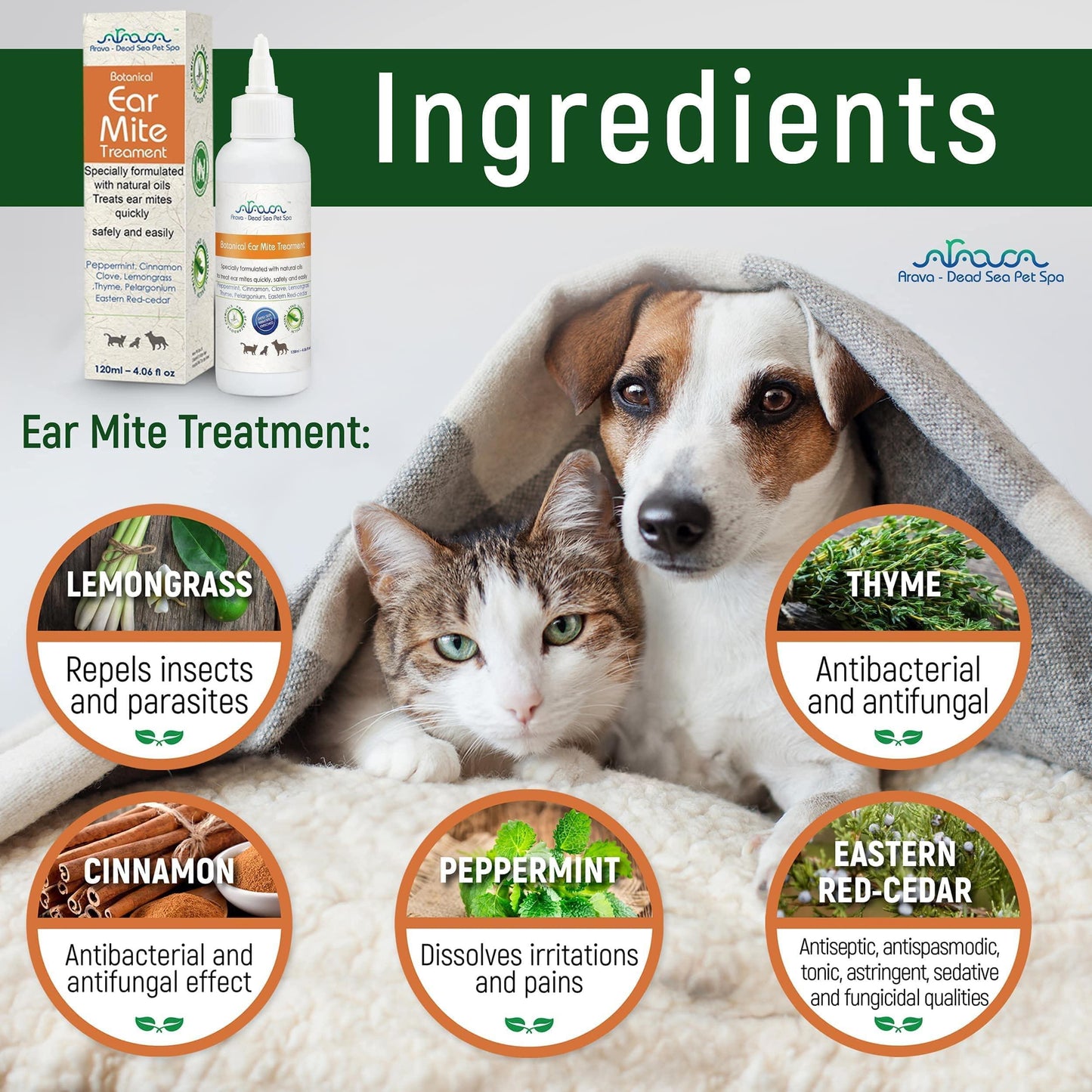 Arava Natural Ear Mite Treatment   for Dogs & Cats   Pet Ear Mites